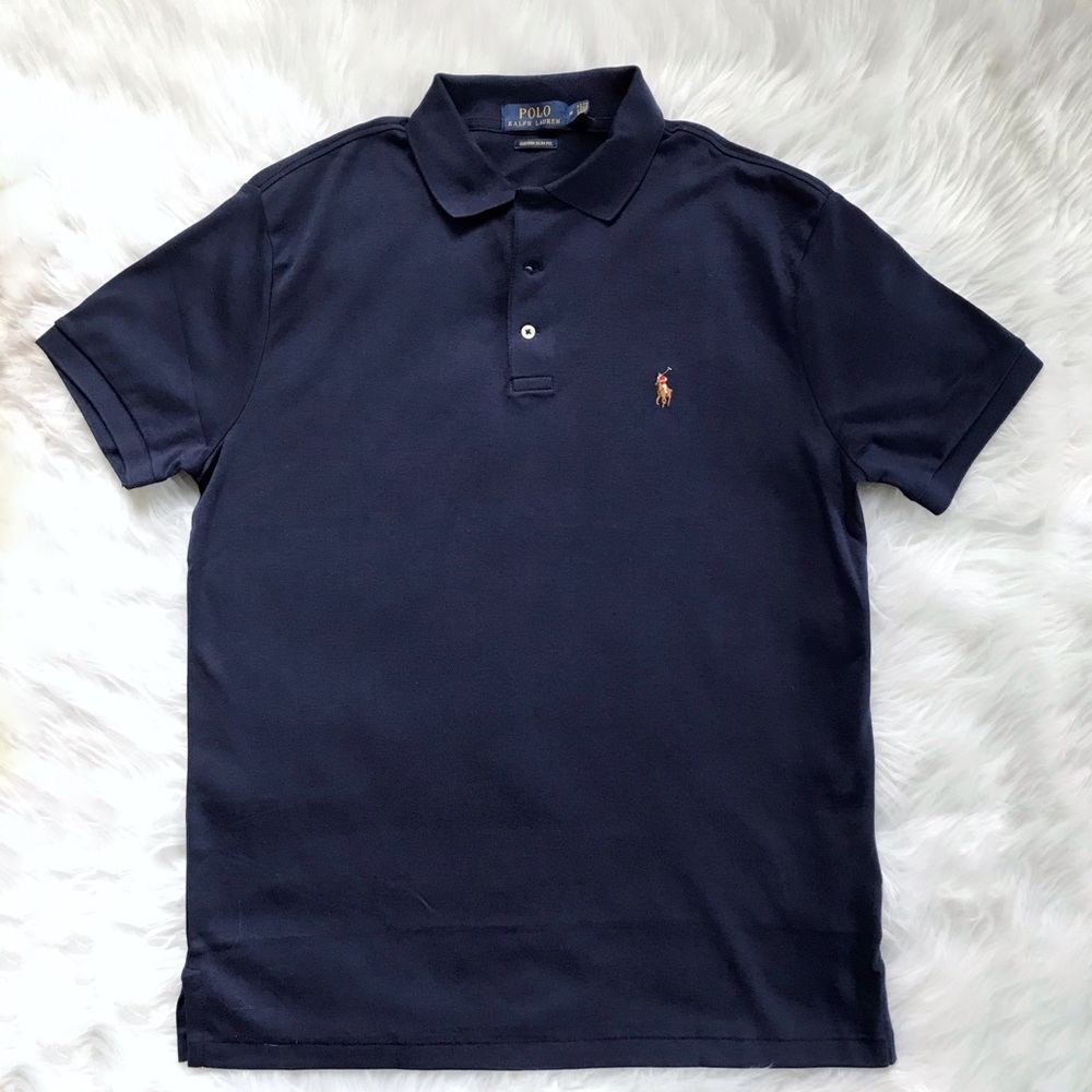 Ralph Lauren polo navy blue slim golf shirt.